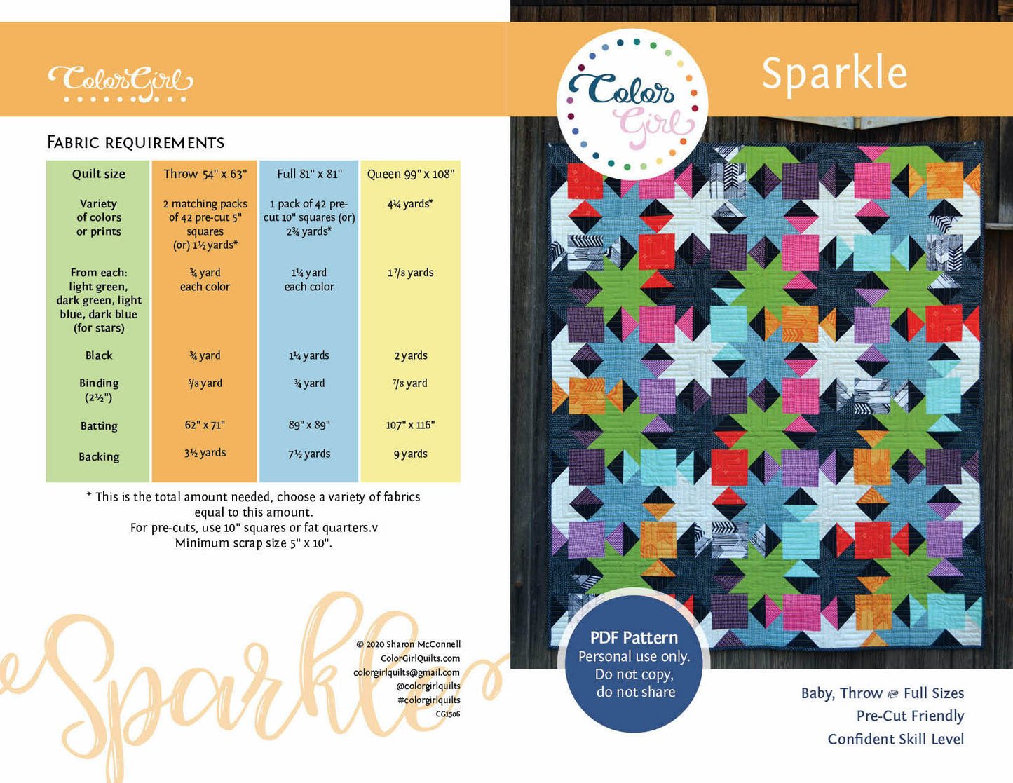 Sparkle Quilt Pattern (four patterns)