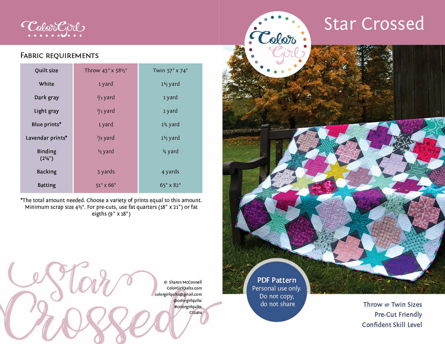 Star Crossed Quilt Pattern (four patterns)