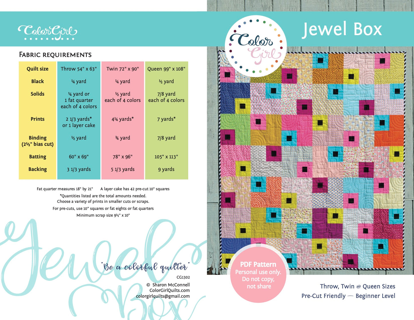 Jewel Box Quilt Pattern (four patterns)