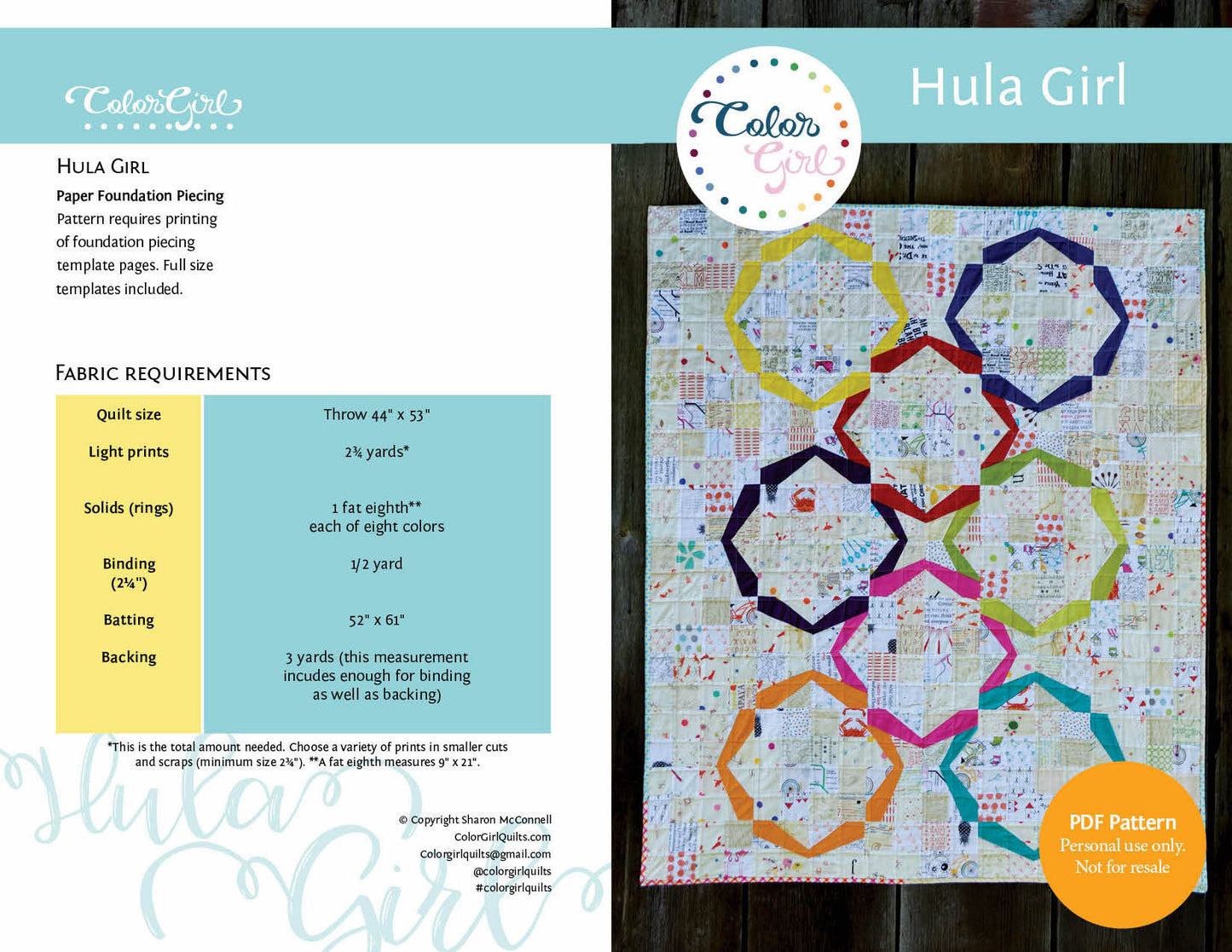 Hula Girl Quilt Pattern (four patterns)