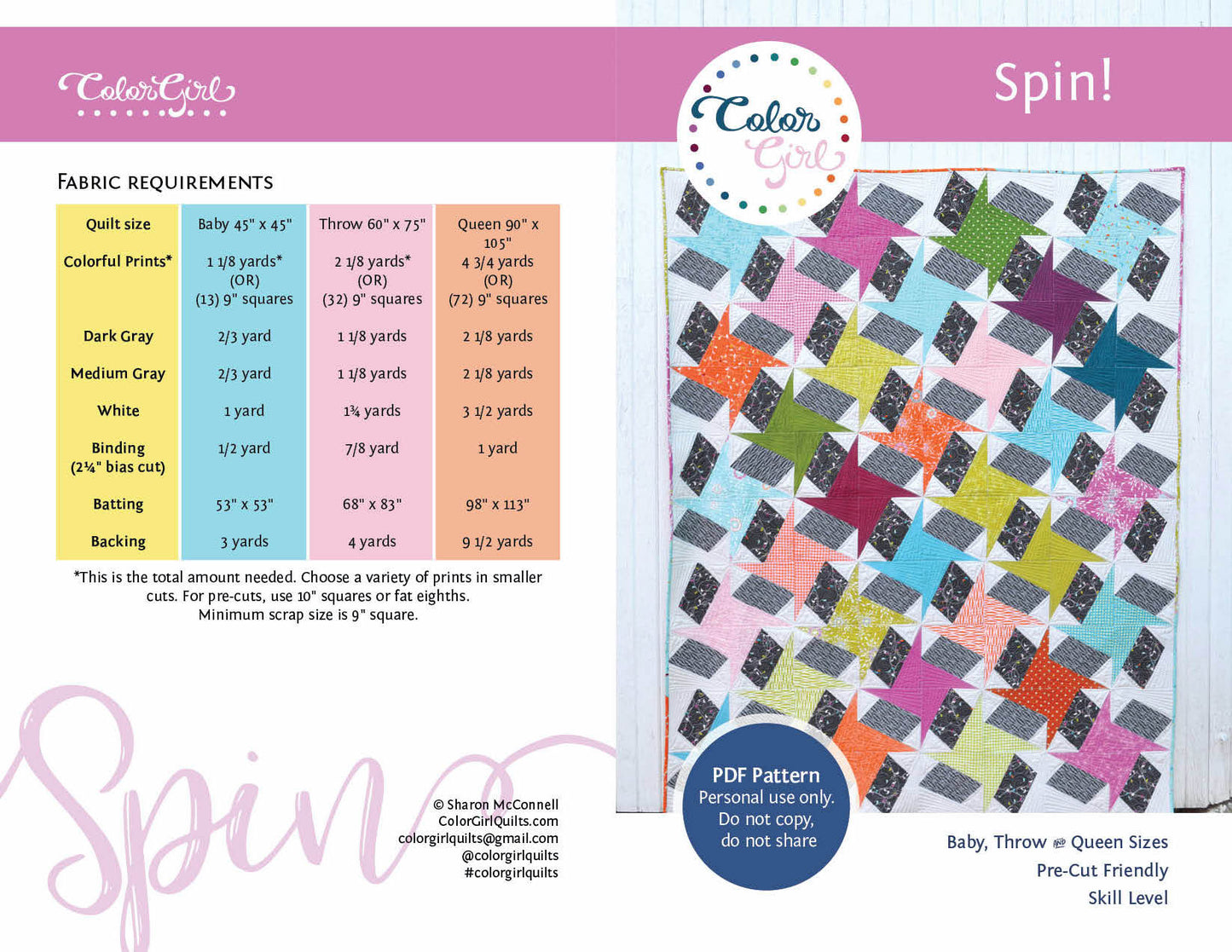 Spin! Quilt Pattern (four patterns)