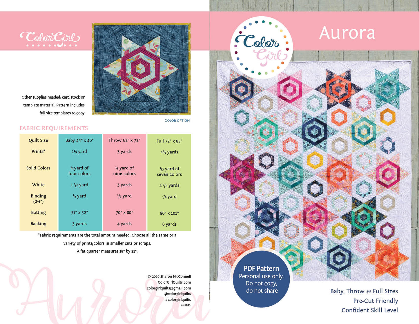 Aurora Quilt Pattern (four patterns)